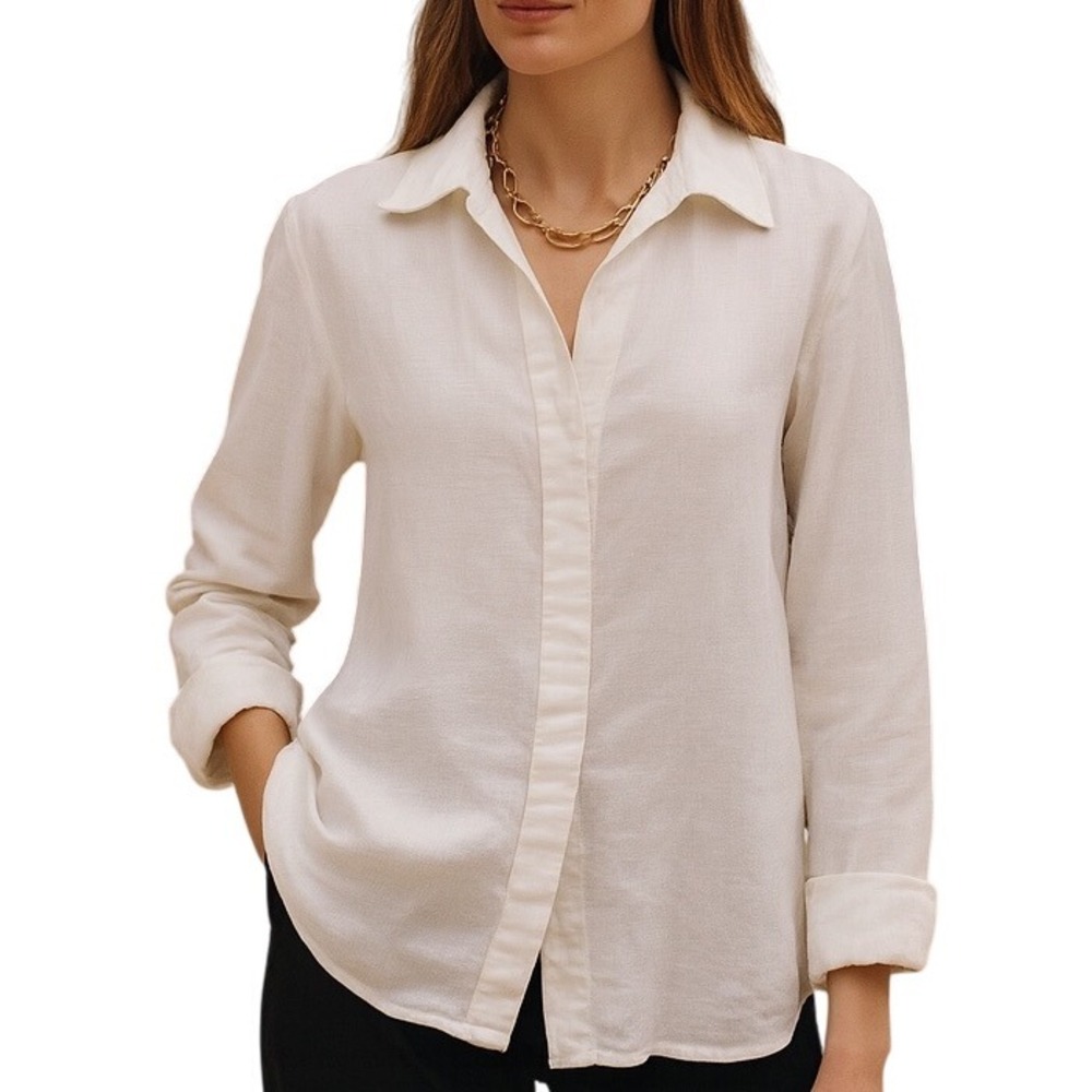 Edward Collared Long Sleeve 100% Irish Linen Casual Button Down Shirt Sz Medium‎